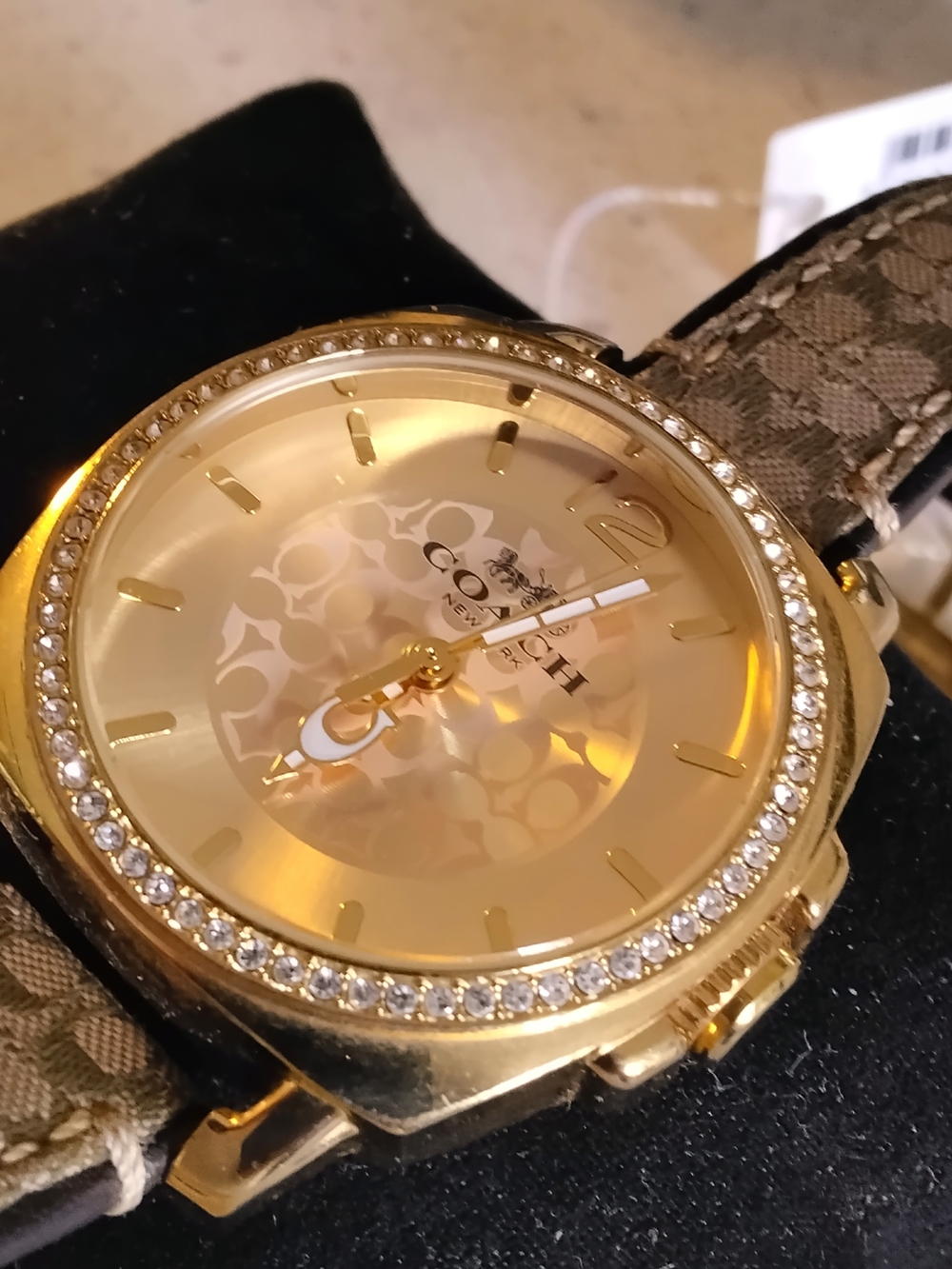 Coach Women's Gold-Tone Crystal Bezel Watch with Signature Brown Strap - Picture 4 of 5